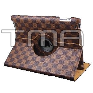 Checkered Folio Leather Case For The new iPad - Brown